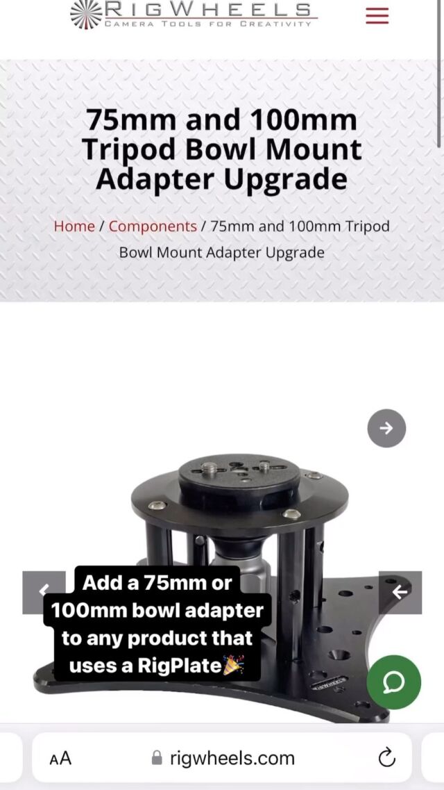 We've just added an upgrade option so you can add a 75mm or 100mm tripod bowl to any product that uses a RigPlate. Upgrade your:

RigMount X 
RigMount XL 
RigMount Suction Mount 
RailDolly (original)
Passport (original)

Anything with a RigPlate 👌

#filmmaking #cinematography #cameradept #gripdept #griprigs